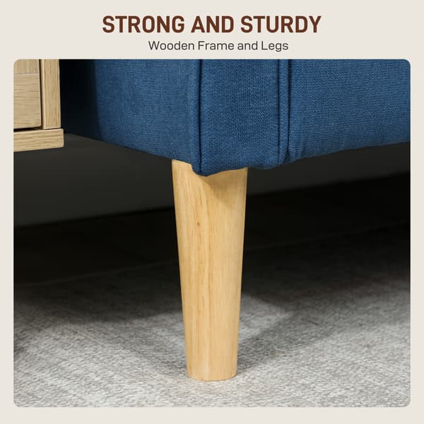 HOMCOM 2-sits soffa, klädd soffa med förvaring, träben, blå