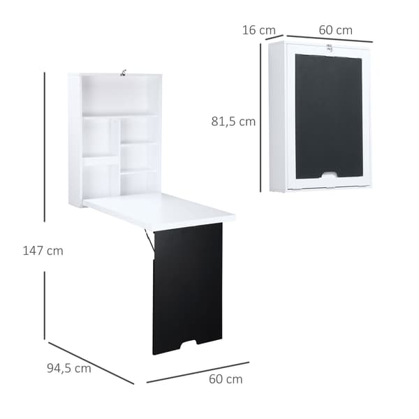 HOMCOM Väggbord Fällbart Väggfällbart Bord Fällbart Skrivbord Datorbord Vit