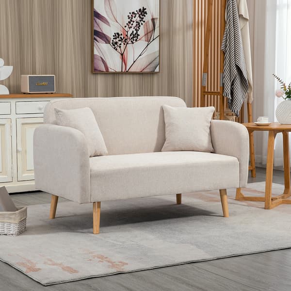 HOMCOM 2-sits soffa med 2 prydnadskuddar, stoppad dubbelsoffa med sammetstyg