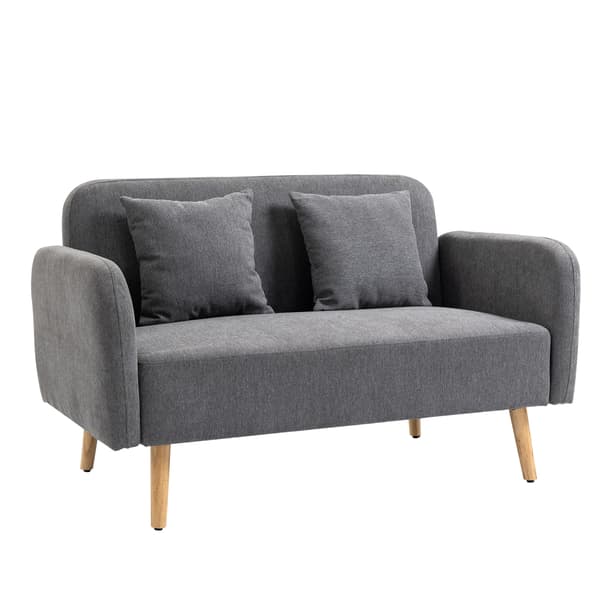 HOMCOM 2-sits soffa med 2 prydnadskuddar, stoppad dubbelsoffa med sammetstyg