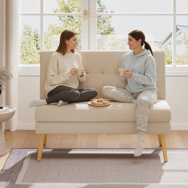 HOMCOM Soffa 2-sits soffa med tuftad ryggstöd, linnebeige