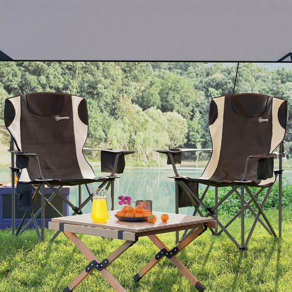 Outsunny 2-pack fällbar campingstol med armstöd mugghållare