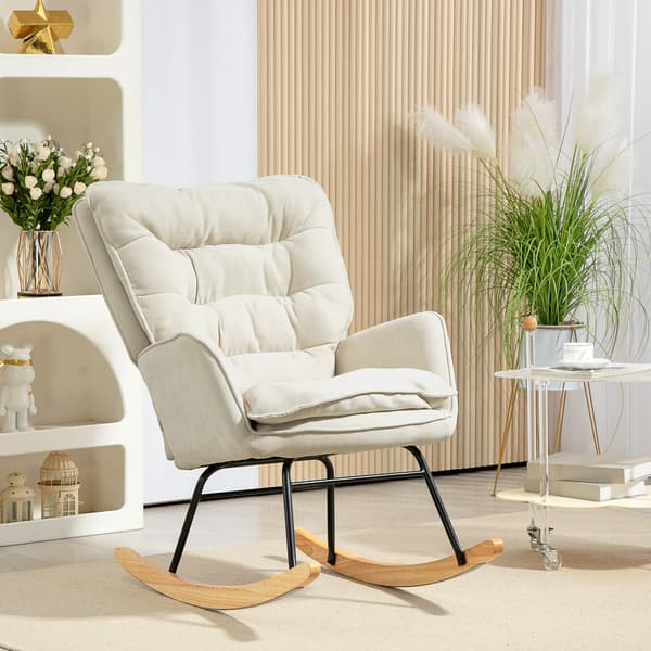 HOMCOM Gungstol med chenille-look för sovrummet Beige