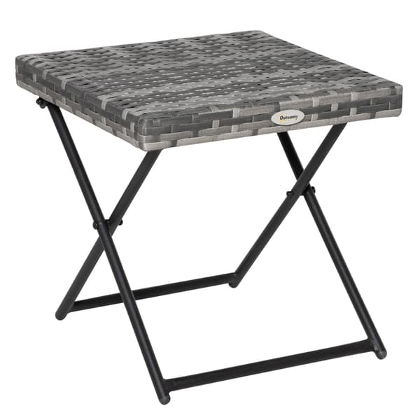 Outsunny Sidobord Trädgårdsbord Hopfällbart Polyrattan Grå