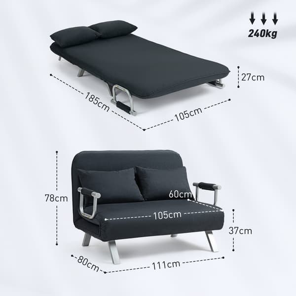 HOMCOM 2-sits soffa med sovfunktion bäddsoffa med justerbart ryggstöd