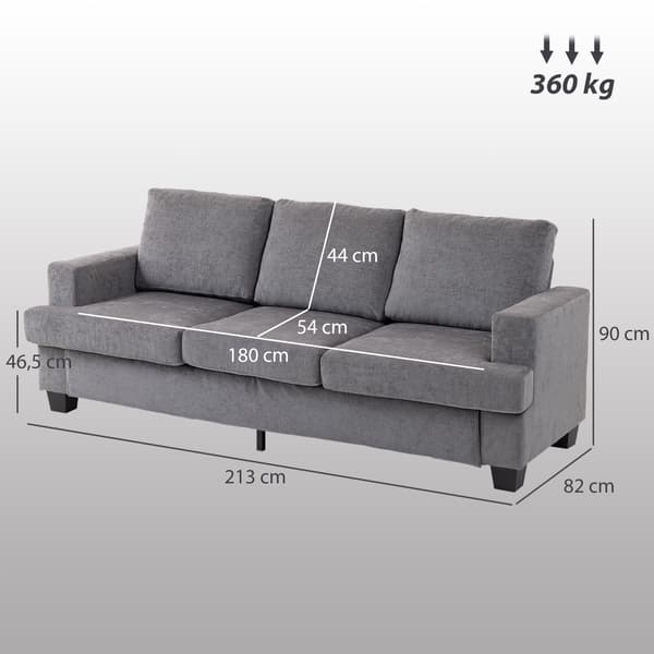 HOMCOM 3-sits soffa, soffa med armstöd, stålben, chenille-look, grå