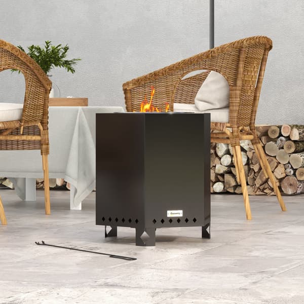 Outsunny Eldskål rökfri bordseld eldstad med eldgaffel för trädgården