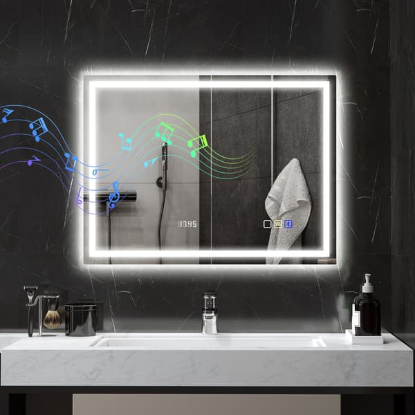 HOMCOM LED-badrumsspegel, imskydd, 3 ljusfärger, klocka
