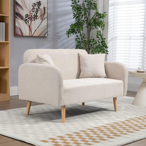 HOMCOM 2-sits soffa med 2 prydnadskuddar, stoppad dubbelsoffa med sammetstyg