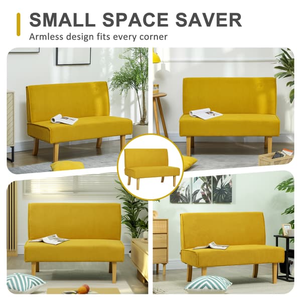 HOMCOM 2-sits soffa, soffa med manchesterlook, träben för sovrum, gul
