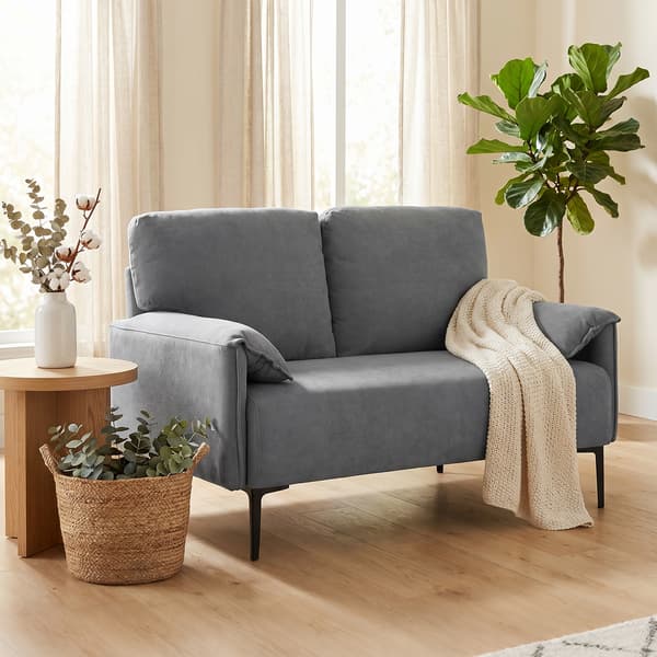 HOMCOM Soffa 2-sits 127 cm Liten Vadderad Soffa med Armstöd Sammetseffekt Grå