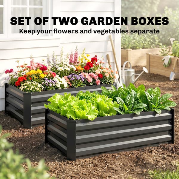 Outsunny Högbädd 2-pack, planteringslåda, rostfri blomlåda för terrass Grå