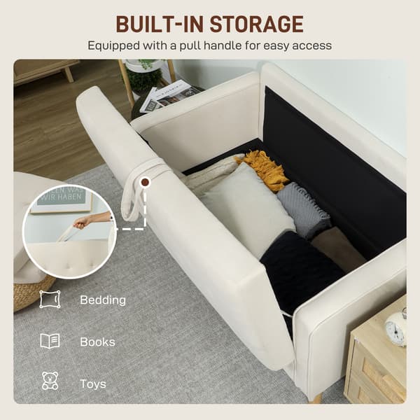 HOMCOM 2-sits soffa, klädd soffa med förvaring, träben, krämfärgad