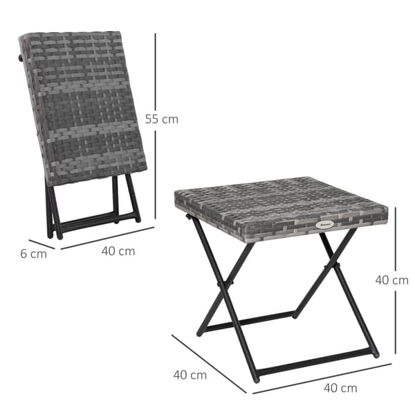 Outsunny Sidobord Trädgårdsbord Hopfällbart Polyrattan Grå