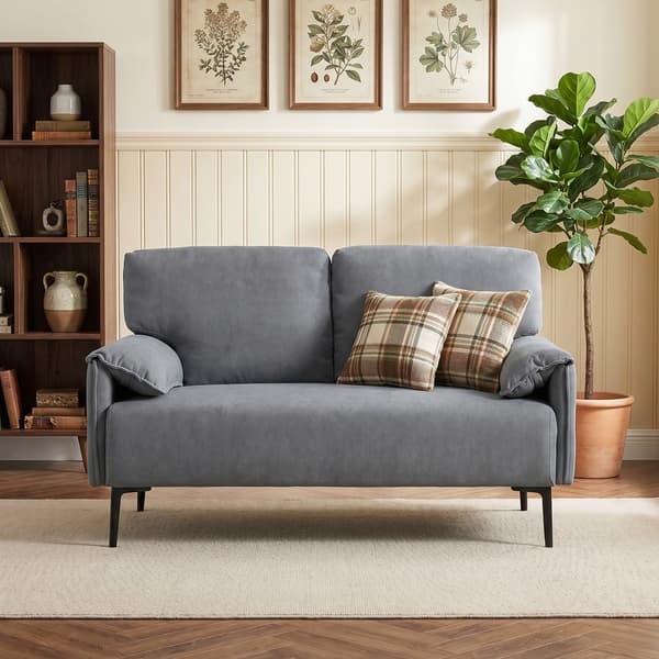 HOMCOM Soffa 2-sits 127 cm Liten Vadderad Soffa med Armstöd Sammetseffekt Grå
