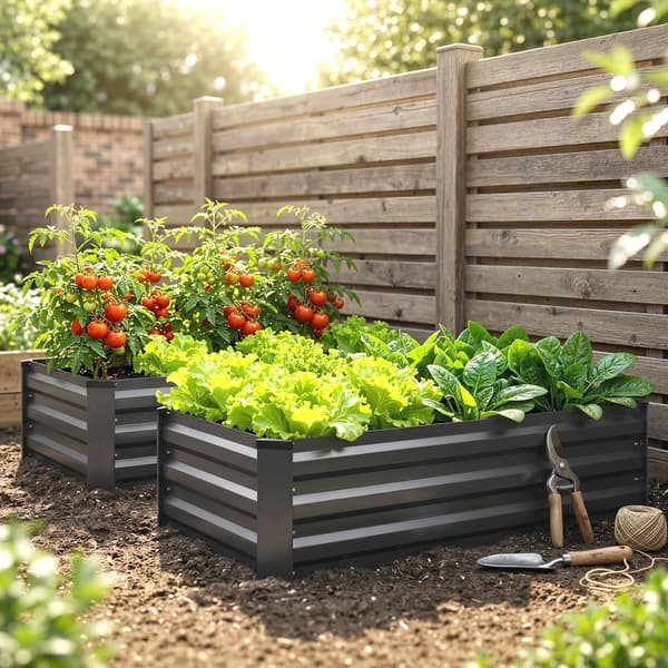 Outsunny Högbädd 2-pack, planteringslåda, rostfri blomlåda för terrass Grå