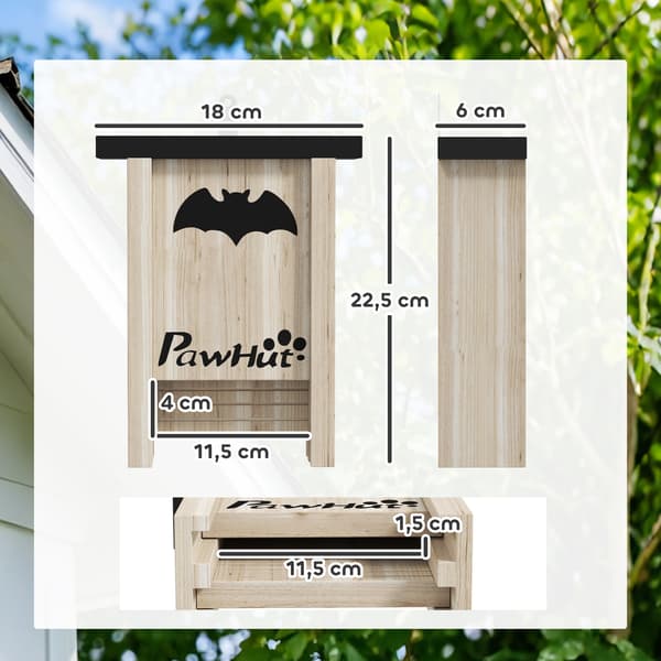 PawHut Fladdermushus 3-pack Fladdermushus, holk för fladdermöss Natur