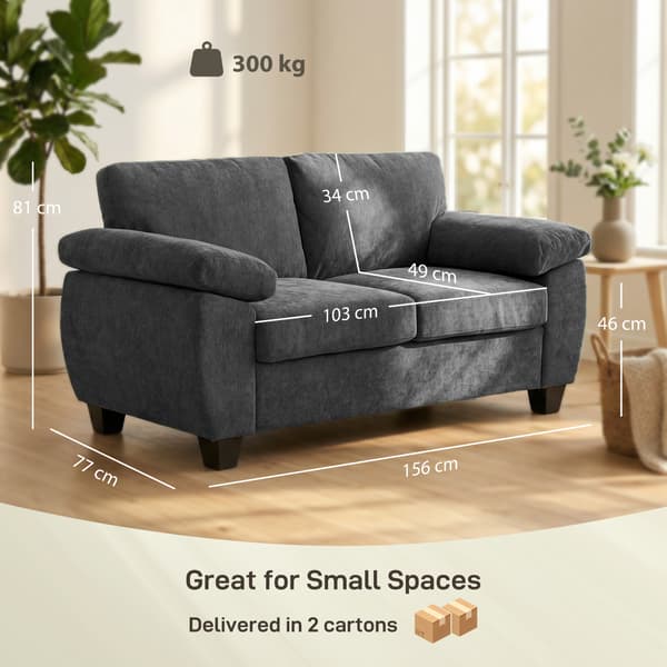 HOMCOM Soffa 2-sits 156 cm Chenille Soffa med breda vadderade armstöd