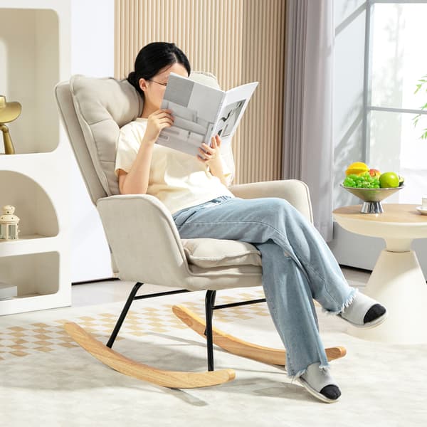 HOMCOM Gungstol med chenille-look för sovrummet Beige