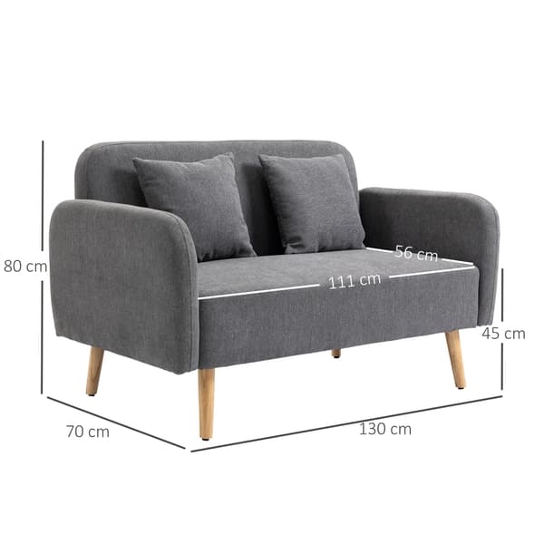 HOMCOM 2-sits soffa med 2 prydnadskuddar, stoppad dubbelsoffa med sammetstyg