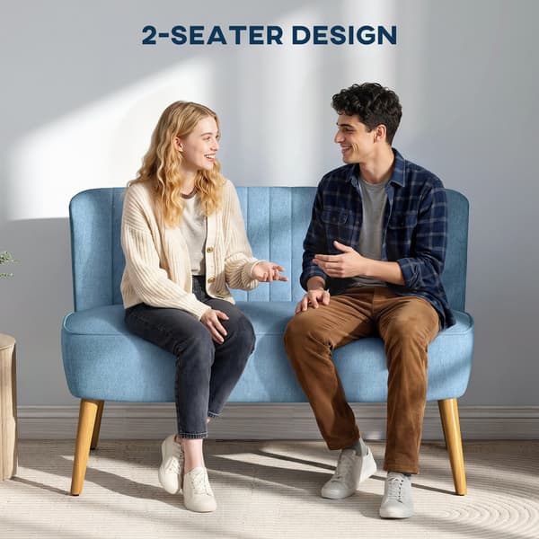 HOMCOM Soffa 2-sits Soffa Tygsoffa Sittmöbler Klädd Soffa Loungesoffa Blå