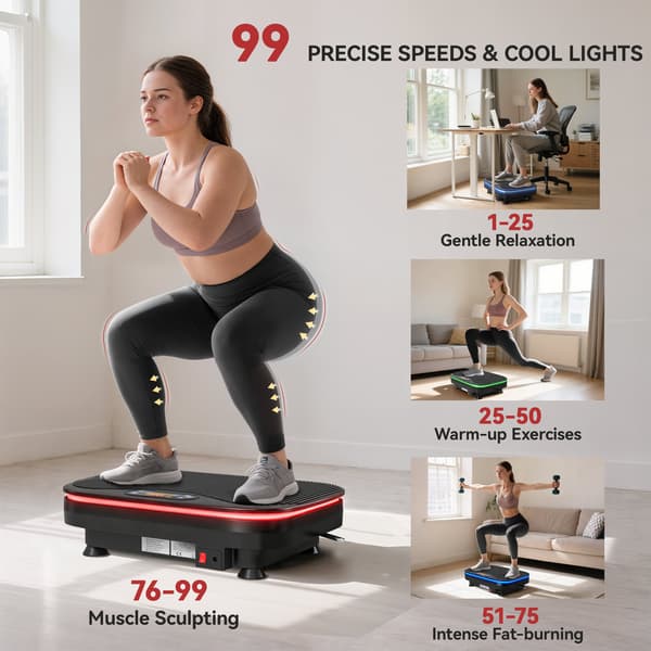 SPORTNOW Vibrationsplatta med 99 intensitetsnivåer och 3 förprogrammerade program