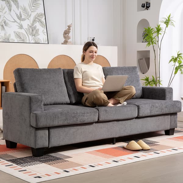 HOMCOM 3-sits soffa, soffa med armstöd, stålben, chenille-look, grå