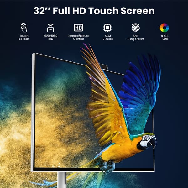 MESWAO 32" bærbart smart-tv på stativ  8+128 GB  Android 13   Touchscreen Full HD 1920x1080  8-core processor