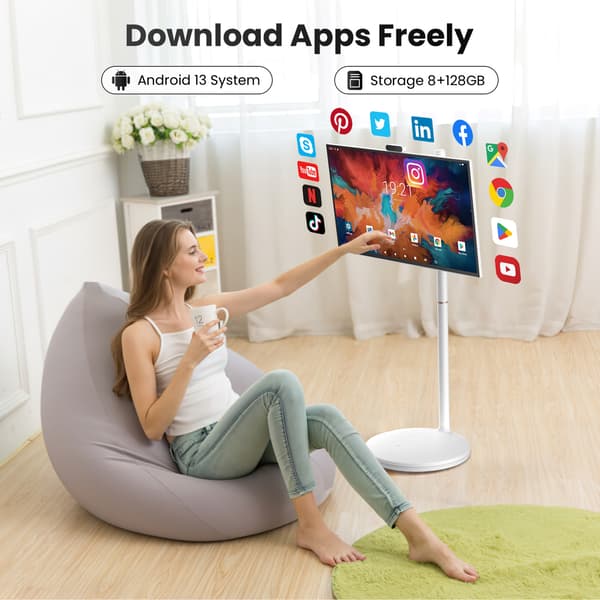 MESWAO 32" bærbart smart-tv på stativ  8+128 GB  Android 13   Touchscreen Full HD 1920x1080  8-core processor