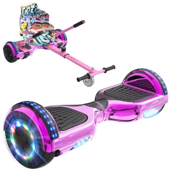 RCB Hoverboard + Kart 2-i-1 6,5 tommer Bluetooth og LED – Justerbart kart – pink/pink – ideel gave til børn