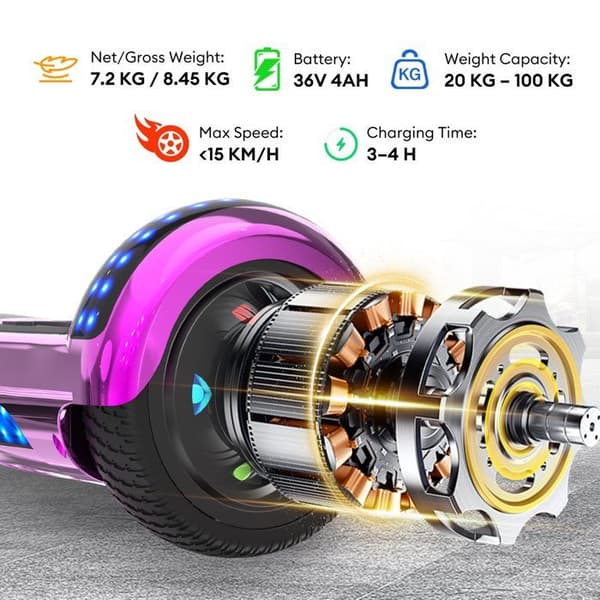 RCB Hoverboard 6,5 tum – Bluetooth och LED – perfekt present till barn – rosa