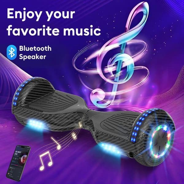 RCB Hoverboard 6,5 tum – Bluetooth och LED – perfekt present till barn – kolfiber svart