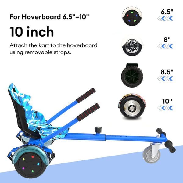 RCB Hoverboard + Kart 2-i-1 6,5 tommer Bluetooth og LED – Justerbart kart – grøn/blå – ideel gave til børn