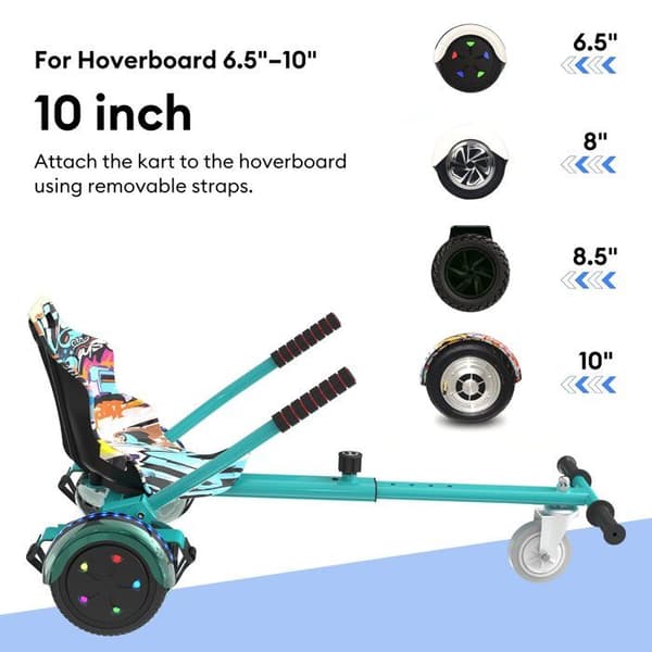 RCB Hoverboard + Kart 2-i-1 6,5 tommer Bluetooth og LED – Justerbart kart – sort/grøn – ideel gave til børn