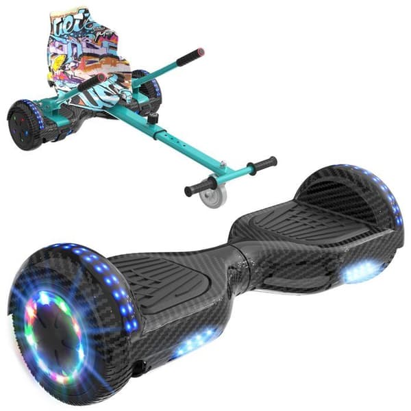 RCB Hoverboard + Kart 2-i-1 6,5 tommer Bluetooth og LED – Justerbart kart – sort/grøn – ideel gave til børn