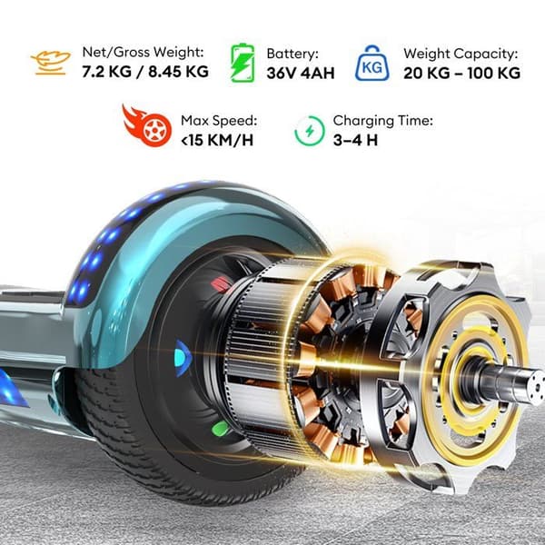 RCB Hoverboard 6,5 tum – Bluetooth och LED – perfekt present till barn – cyan