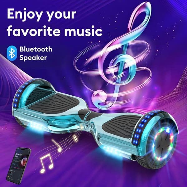 RCB Hoverboard 6,5 tommer – Bluetooth og LED – ideel gave til børn – cyan