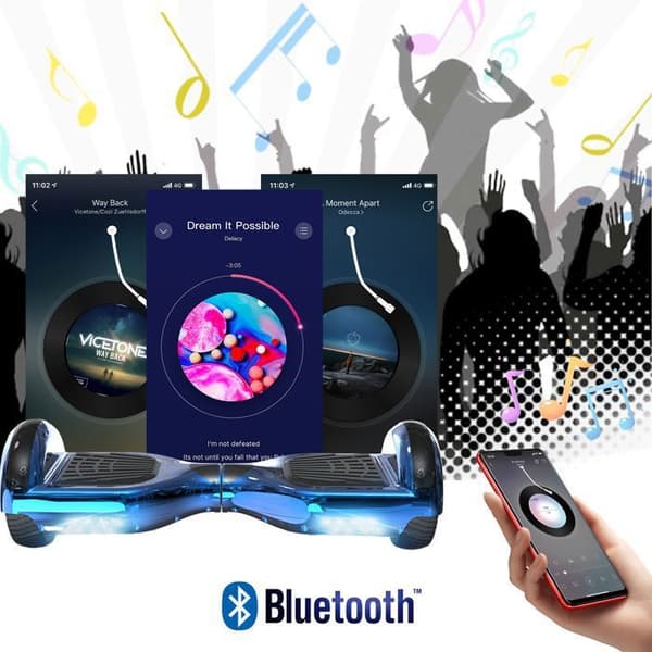 Hoverboard 6.5 Tommer med Bluetooth og LED - RCB - Perfekt Gave til Børn Blå Krom