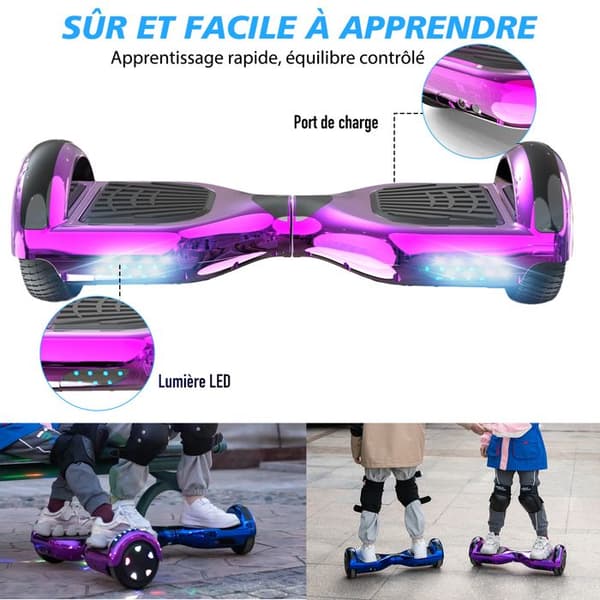 Hoverboard 6.5 Tuumaa Bluetoothilla ja LED-valoilla - RCB - Täydellinen Lahja Lapsille Vaaleanpunainen Kromi