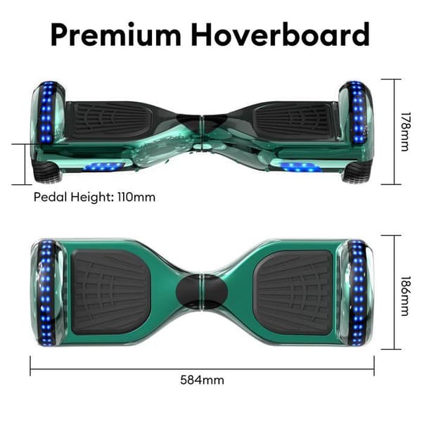 RCB Hoverboard 6,5 tum – Bluetooth och LED – perfekt present till barn – grön