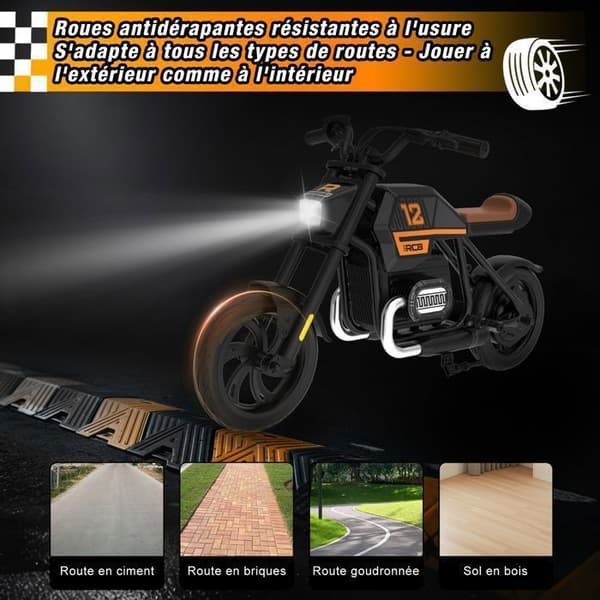 Elmotorcykel til børn - RCB - R9 - 200W - 25km/h - Ambientelys - Sort