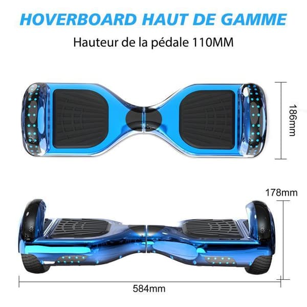 Hoverboard 6.5 Tommer med Bluetooth og LED - RCB - Perfekt Gave til Børn Blå Krom
