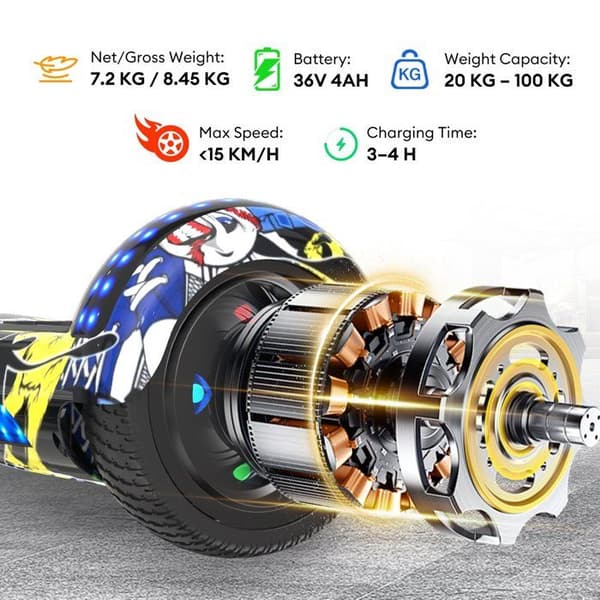 RCB Hoverboard 6,5 tum – Bluetooth och LED – perfekt present till barn – gul