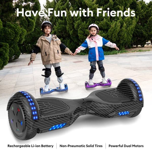 RCB Hoverboard + Kart 2-i-1 6,5 tommer Bluetooth og LED – Justerbart kart – sort/rosa – ideel gave til børn