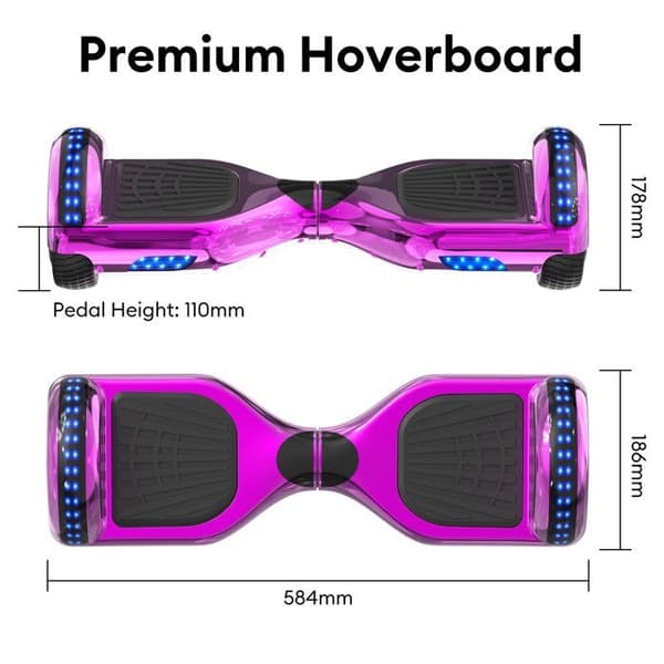 RCB Hoverboard 6,5 tuumaa – Bluetooth ja LED – täydellinen lahja lapsille – vaaleanpunainen