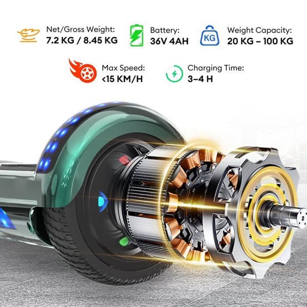 RCB Hoverboard 6,5 tum – Bluetooth och LED – perfekt present till barn – grön
