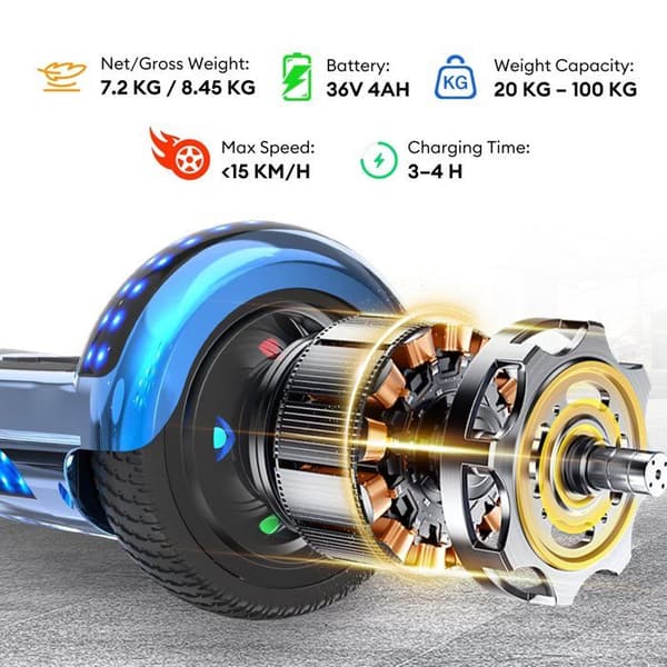 RCB Hoverboard + Kart 2-i-1 6,5 tommer Bluetooth og LED – Justerbart kart – blå/sort – ideel gave til børn