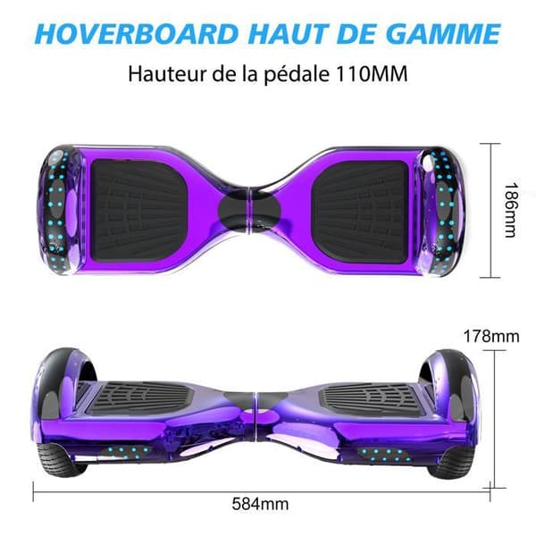 Hoverboard 6.5 Tommer med Bluetooth og LED - RCB - Perfekt Gave til Børn Lilla Krom