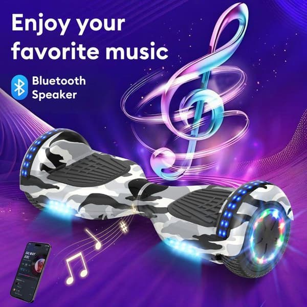 RCB Hoverboard 6,5 tommer – Bluetooth og LED – ideel gave til børn – militærgrøn
