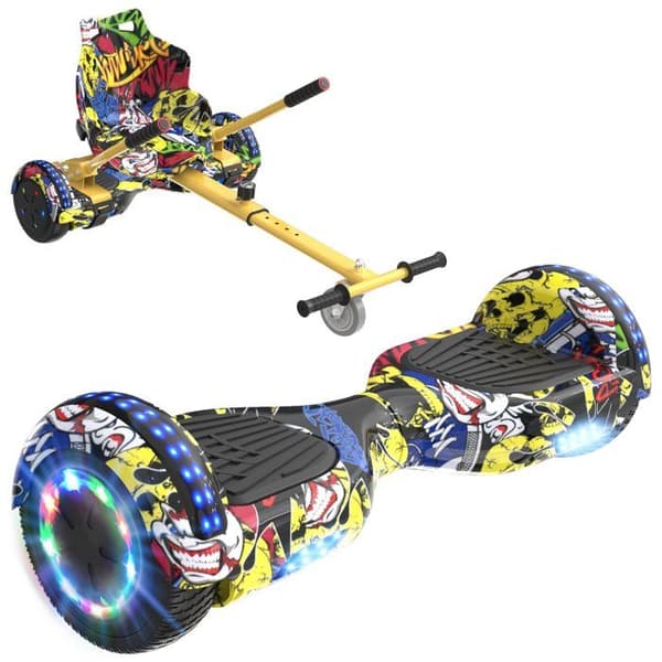 RCB Hoverboard + Kart 2-i-1 6,5 tommer Bluetooth og LED – Justerbart kart – gul/gul – ideel gave til børn